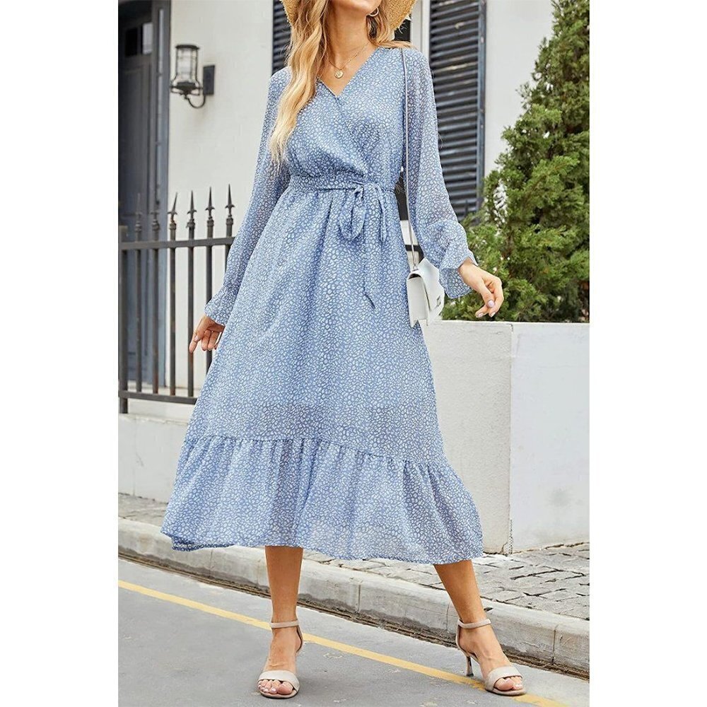 Pretty Garden Women's L Large Prairie Midi Dress Long Sleeve Romantic Boho